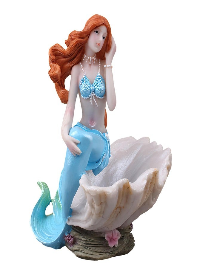 KUNVAMUL Mermaid Figurines Shell Aquarium Ornament Resin Mediterranean Style Mermaid Princess Craft Statue Jewelry Storage Organizer Gifts for Girls,Fish Tank Supplies Accessories (Blue)… - Image 1